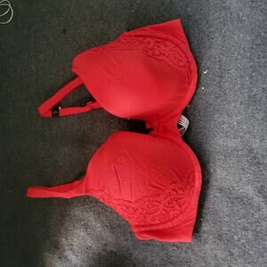 Victoria's Secret 32DD Bombshell Bra Plunge Red Eyelash Lace Overlay